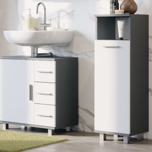 wohnli-moebel-suche-M26076355-1 Midischrank mit Tür Anthrazit/Weiß 30.2x95cm 31x95x30cm Spanplatte Schwarz Vicco Möbel Badezimmermöbel