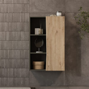 wohnli-moebel-suche-M26076356-1 Midischrank mit 3 offenen Fächern Artisan 56x86cm 56x86x30cm Spanplatte Braun Vicco Möbel Badezimmermöbel