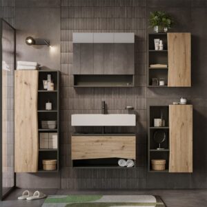 Badmöbel-Set 5 Teile Artisan 80x42.8cm 80x43x43cm Spanplatte Braun Vicco Möbel Badezimmermöbel