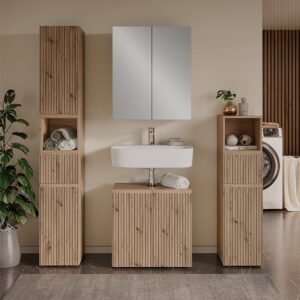 Badmöbel-Set 4 Teile Artisan 60x58cm 60x58x35cm Spanplatte Braun Vicco Möbel Badezimmermöbel