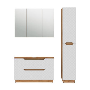 wohnli-moebel-suche-M26076371 Wohnli Möbelsuche - Badmöbel-Set 3 Teile Eiche/Weiß mit Kachelstruktur 99x63cm