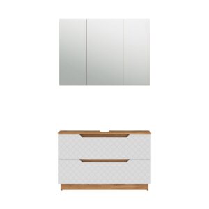 Wohnli Möbelsuche - Badmöbel-Set 2 Teile Eiche/Weiß mit Kachelstruktur 99.4x62.5cm