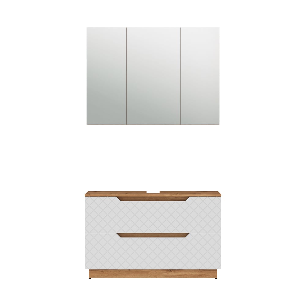 wohnli-moebel-suche-M26076375 Wohnli Möbelsuche - Badmöbel-Set 2 Teile Eiche/Weiß mit Kachelstruktur 99.4x62.5cm