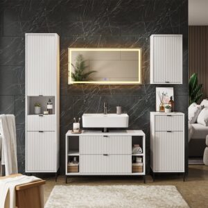 wohnli-moebel-suche-M26076379-1 Badmöbel-Set 5 Teile Weiß 100x63cm 100x63x46cm Spanplatte Weiß Vicco Möbel Badezimmermöbel