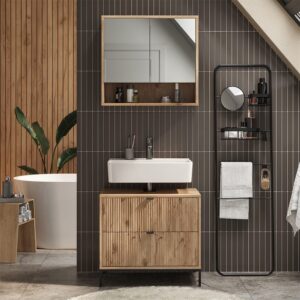 Badmöbel-Set 2 Teile Viking Oak 70x63cm 70x63x46cm Spanplatte Braun Vicco Möbel Badezimmermöbel