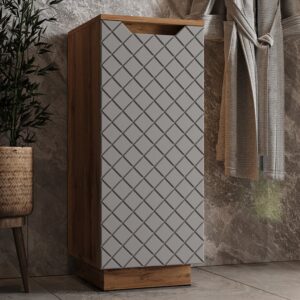 Midischrank  Eiche/Grau mit Kachelstruktur 33.4x81.9cm 34x82x35cm Spanplatte Grau Vicco Möbel Badezimmermöbel
