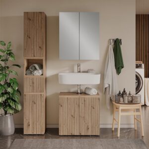wohnli-moebel-suche-M26076394-1 Badmöbel-Set 3 Teile Artisan 60x58cm 60x58x35cm Spanplatte Braun Vicco Möbel Badezimmermöbel