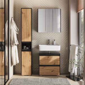 wohnli-moebel-suche-M26076399-1 Badmöbel-Set 3 Teile Anthrazit/Artisan 60.1x62cm 61x62x31cm Spanplatte Braun Vicco Möbel Badezimmermöbel