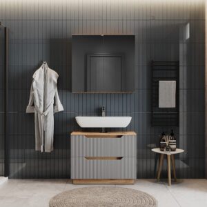 wohnli-moebel-suche-M26076403-1 Badmöbel-Set 2 Teile Eiche/grau gestreift 79.6x62.5cm 80x63x32cm Spanplatte Grau Vicco Möbel Badezimmermöbel
