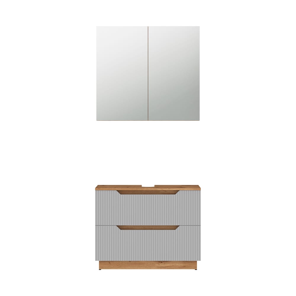 wohnli-moebel-suche-M26076403 Wohnli Möbelsuche - Badmöbel-Set 2 Teile Eiche/grau gestreift 79.6x62.5cm