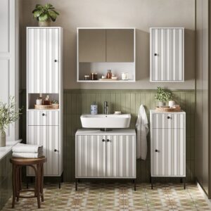 wohnli-moebel-suche-M26076409-1 Badmöbel-Set 5 Teile Weiß Riffel 70x65cm 70x65x45cm Spanplatte Weiß Vicco Möbel Badezimmermöbel
