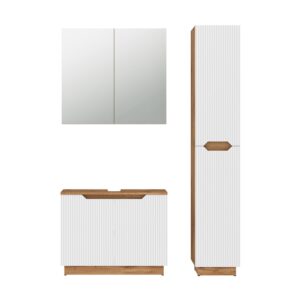 Wohnli Möbelsuche - Badmöbel-Set 3 Teile Eiche/weiß gestreift 79.6x62.5cm
