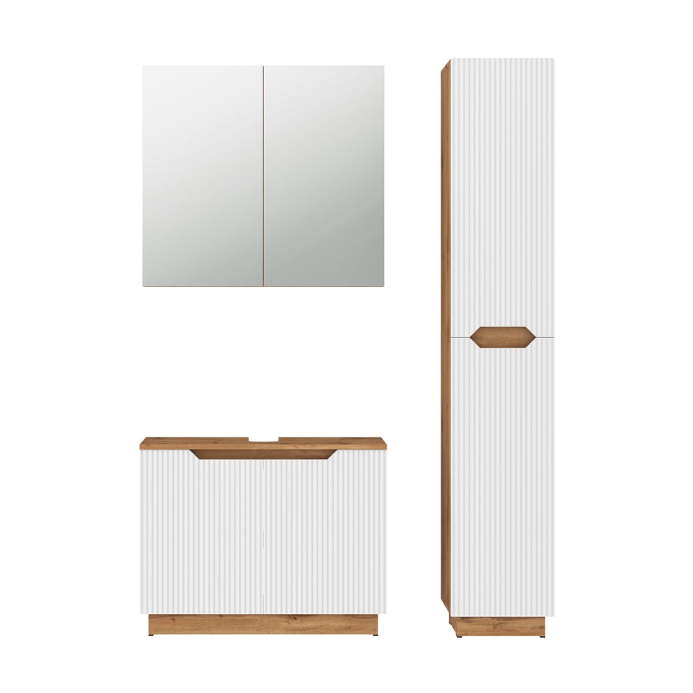 Wohnli Möbelsuche - Badmöbel-Set 3 Teile Eiche/weiß gestreift 79.6x62.5cm