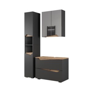 wohnli-moebel-suche-M26076426 Wohnli Möbelsuche - Badmöbel-Set 3 Teile mit Hochschrank Anthrazit/Artisan 30x180cm