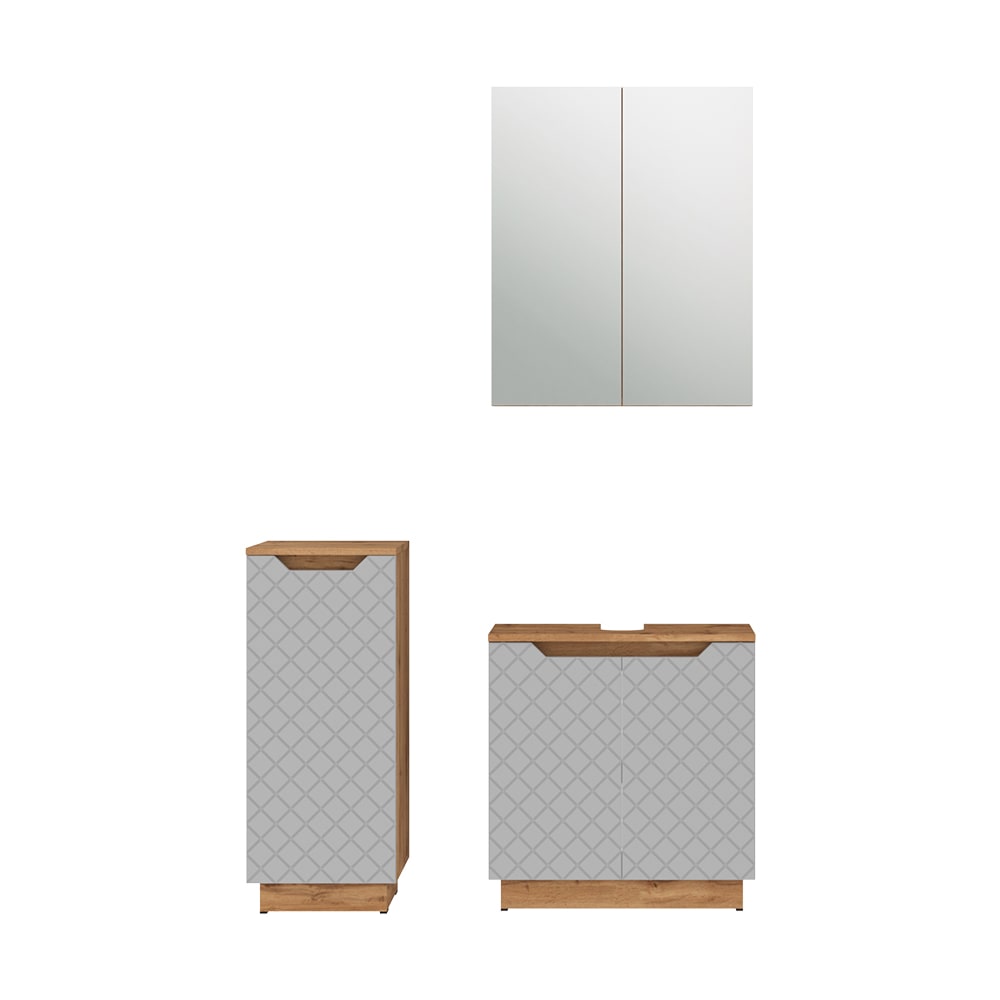 wohnli-moebel-suche-M26076427 Wohnli Möbelsuche - Badmöbel-Set 3 Teile Eiche/Grau mit Kachelstruktur 59.8x62cm