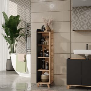 wohnli-moebel-suche-M26076428-1 Badregal mit 4 Fächern Sonoma 30x128cm 30x128x35cm Spanplatte Braun Vicco Möbel Badezimmermöbel