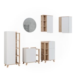 Wohnli Möbelsuche - Badmöbel-Set 6 Teile Sonoma/Weiß 60x65cm