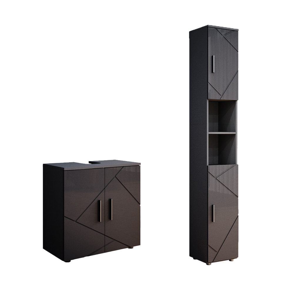 wohnli-moebel-suche-M26076439 Wohnli Möbelsuche - Badezimmermöbel-Set 2 Teile mit Hochschrank Anthrazit Hochglanz 30x192