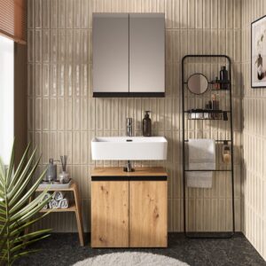 wohnli-moebel-suche-M26076440-1 Badmöbel-Set 2 Teile Artisan 60x58cm 60x58x35cm Spanplatte Braun Vicco Möbel Badezimmermöbel