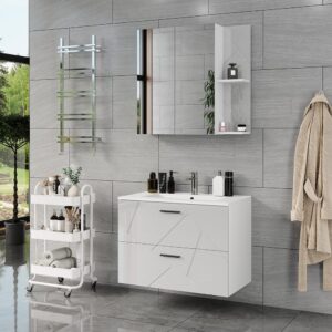 Badmöbel-Set 3 Teile Weiß Hochglanz 80x57cm 80x57x45cm Spanplatte Weiß Vicco Möbel Badezimmermöbel