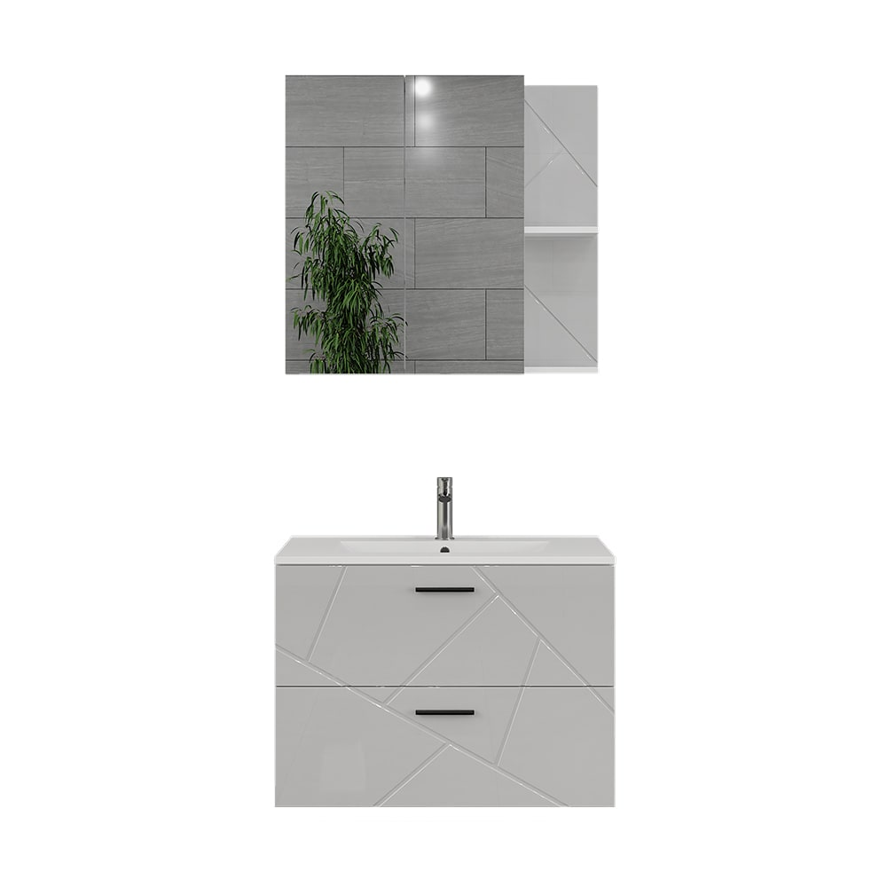 Wohnli Möbelsuche - Badmöbel-Set 3 Teile Weiß Hochglanz 80x57cm