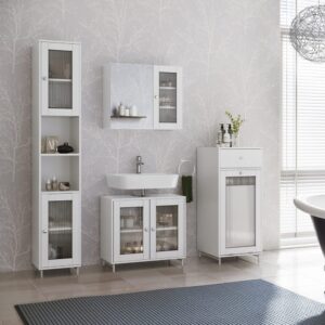 wohnli-moebel-suche-M26076447-1 Badmöbel-Set 4 Teile Weiß 60x58cm 60x58x30cm Spanplatte Weiß Vicco Möbel Badezimmermöbel