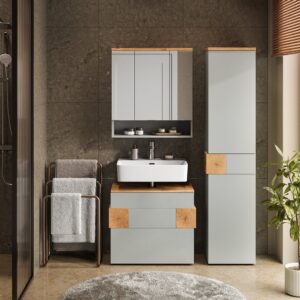Badmöbel-Set 3 Teile Grau/Artisan 70x64.5cm 70x65x37cm Spanplatte Grau Vicco Möbel Badezimmermöbel