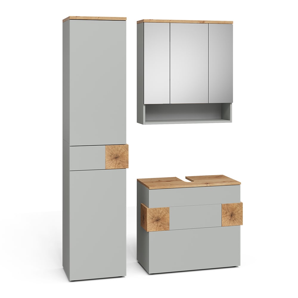 Wohnli Möbelsuche - Badmöbel-Set 3 Teile Grau/Artisan 70x64.5cm