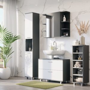 wohnli-moebel-suche-M26076456-1 Badmöbel-Set 4 Teile Anthrazit/Weiß 80.2x60.8cm 81x61x33cm Spanplatte Schwarz Vicco Möbel Badezimmermöbel