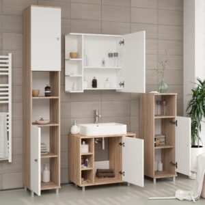 wohnli-moebel-suche-M26076461-1 Badmöbel-Set 4 Teile Sonoma/Weiß 60x54cm 60x54x32cm Spanplatte Braun Vicco Möbel Badezimmermöbel