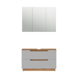 wohnli-moebel-suche-M26076464 Wohnli Möbelsuche - Badmöbel-Set 2 Teile Eiche/Grau mit Kachelstruktur 99.4x62.5cm