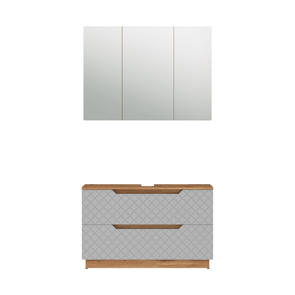 wohnli-moebel-suche-M26076464 Wohnli Möbelsuche - Badmöbel-Set 2 Teile Eiche/Grau mit Kachelstruktur 99.4x62.5cm
