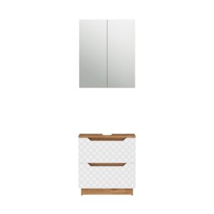 wohnli-moebel-suche-M26076465 Wohnli Möbelsuche - Badmöbel-Set 2 Teile Eiche/Weiß mit Kachelstruktur 59.8x62.5cm