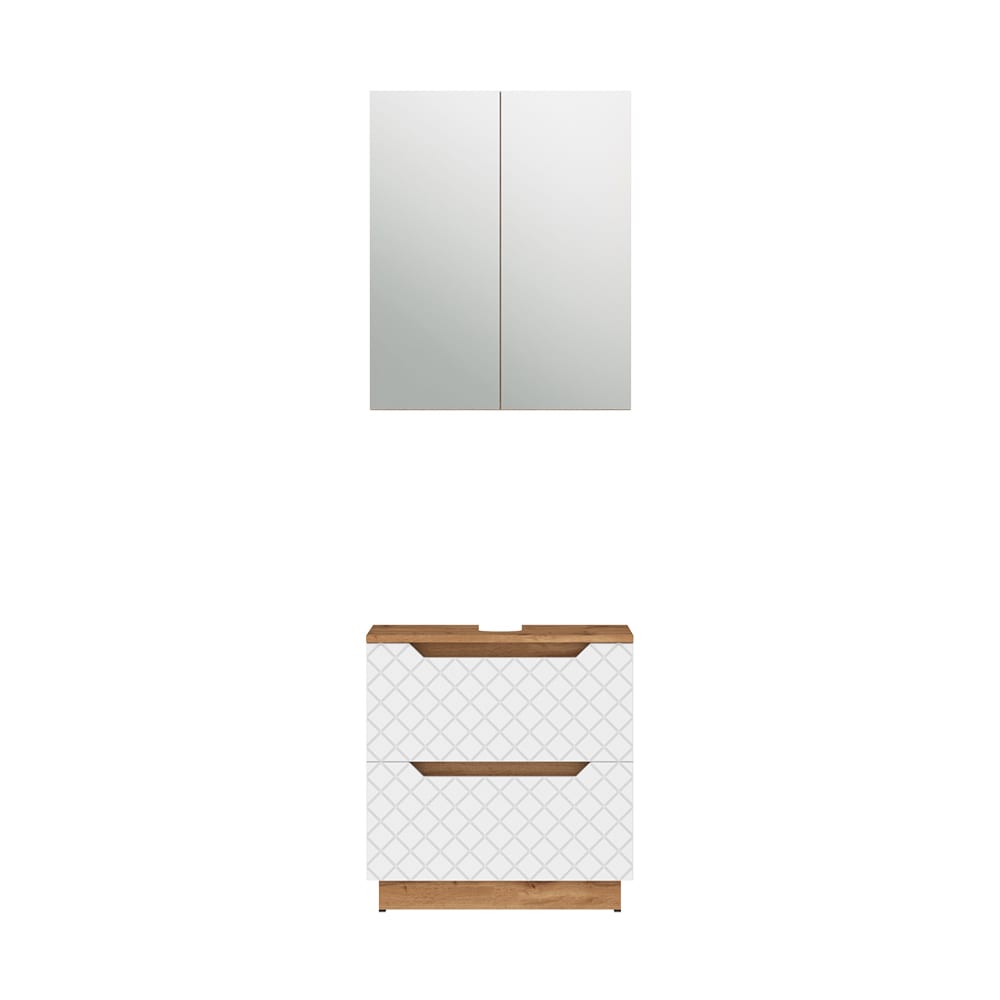 Wohnli Möbelsuche - Badmöbel-Set 2 Teile Eiche/Weiß mit Kachelstruktur 59.8x62.5cm