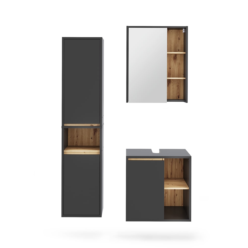 Wohnli Möbelsuche - Badmöbel-Set 3 Teile Grau/Artisan 60x60cm