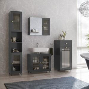 wohnli-moebel-suche-M26076474-1 Badmöbel-Set 4 Teile Grau 60x58cm 60x58x30cm Spanplatte Grau Vicco Möbel Badezimmermöbel