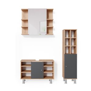 wohnli-moebel-suche-M26076476 Wohnli Möbelsuche - Badmöbel-Set 3 Teile mit Midischrank Tür groß Goldkraft Eiche 60x54cm