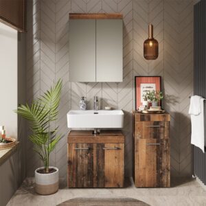 Badmöbel-Set 3 Teile Oldstyle 60x56cm 60x56x34cm Spanplatte Braun Vicco Möbel Badezimmermöbel