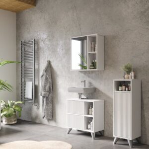 wohnli-moebel-suche-M26076481-1 Midischrank mit Tür Weiß 30x97cm 30x97x30cm Spanplatte Weiß Vicco Möbel Badezimmermöbel