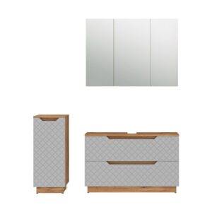 wohnli-moebel-suche-M26076488 Wohnli Möbelsuche - Badmöbel-Set 3 Teile Eiche/Grau mit Kachelstruktur 99x63cm