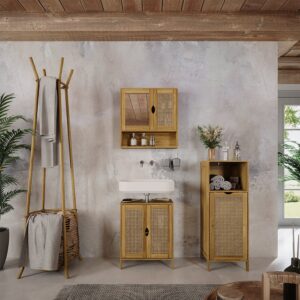 Badmöbel-Set 3 Teile Bambus 48x60cm 48x60x29cm Spanplatte Braun Vicco Möbel Badezimmermöbel