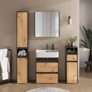 wohnli-moebel-suche-M26076497-1 Badschrank mit 2 Türen Anthrazit/Artisan 30.2x191.5cm 31x192x30cm Spanplatte Braun Vicco Möbel Badezimmermöbel Bad-Hochschränke