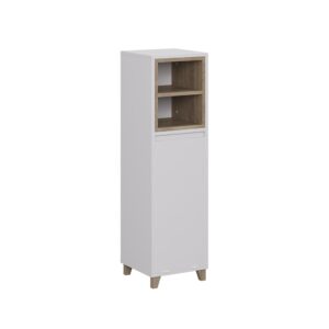 wohnli-moebel-suche-M26076502 Wohnli Möbelsuche - Midischrank mit ausklappbarem Wäschebehälter Weiß/Eiche 30x105cm