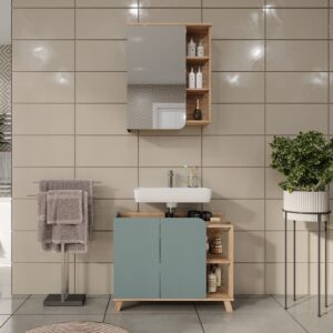 wohnli-moebel-suche-M26076505-1 Badmöbel-Set 2 Teile Sonoma/Blau 80x65cm 80x65x35cm Spanplatte Braun Vicco Möbel Badezimmermöbel