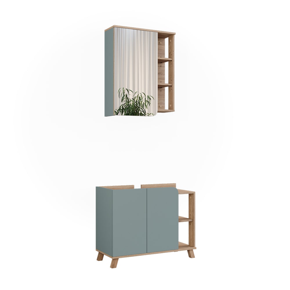 Wohnli Möbelsuche - Badmöbel-Set 2 Teile Sonoma/Blau 80x65cm