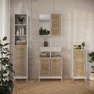 wohnli-moebel-suche-M26076507-1 Badmöbel-Set 4 Teile Weiß/Eiche 60x60cm 60x60x30cm Spanplatte Weiß Vicco Möbel Badezimmermöbel