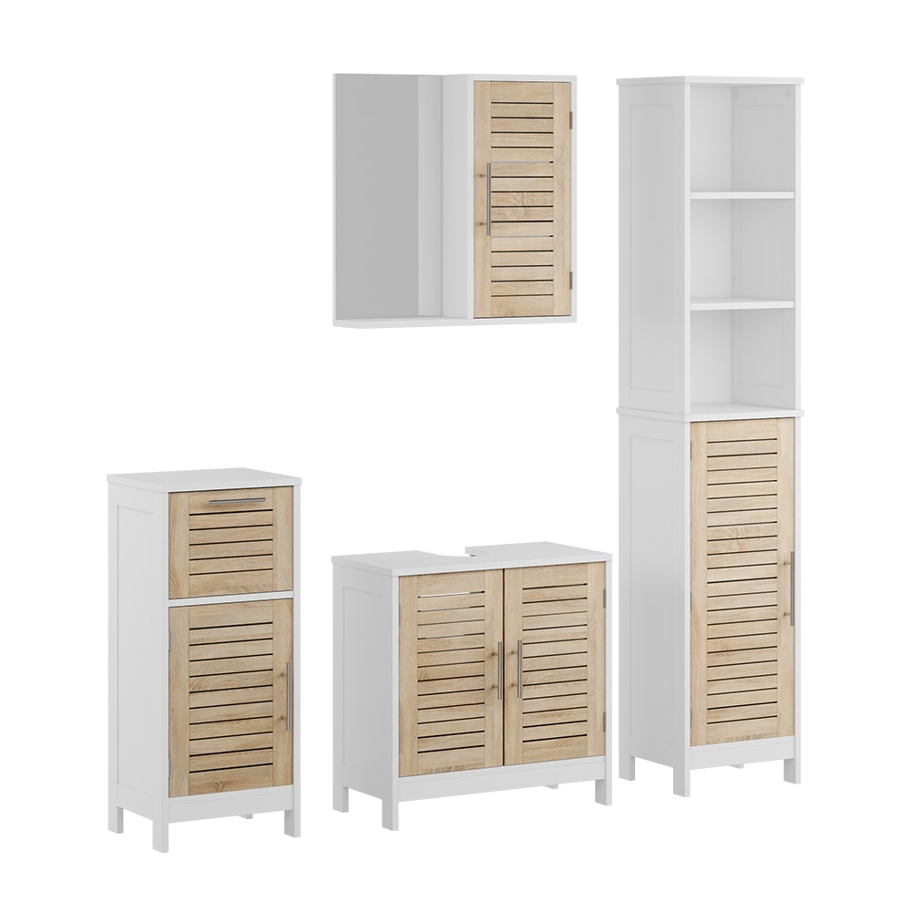 wohnli-moebel-suche-M26076507 Wohnli Möbelsuche - Badmöbel-Set 4 Teile Weiß/Eiche 60x60cm