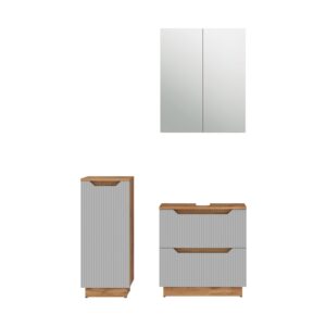 Wohnli Möbelsuche - Badmöbel-Set 3 Teile Eiche/grau gestreift 58.9x62.5cm