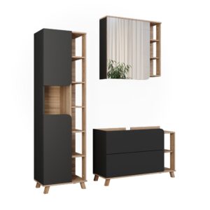 Wohnli Möbelsuche - Badmöbel-Set 3  Teile Sonoma/Anthrazit 100x65cm
