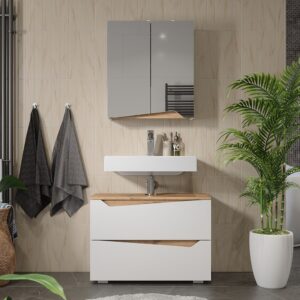 wohnli-moebel-suche-M26076517-1 Badmöbel-Set 2 Teile Weiß/Artisan 80x57.5cm 80x58x35cm Spanplatte Weiß Vicco Möbel Badezimmermöbel